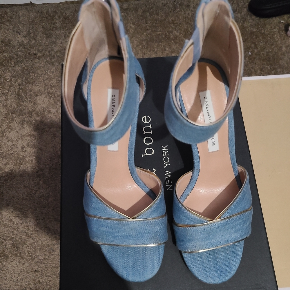 Diane Von Furstenberg Denim Heel Sandal Size 6.5